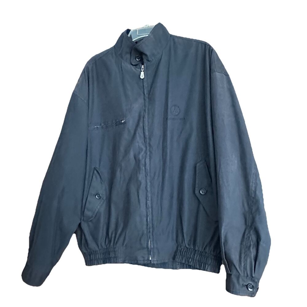 Mercedes Benz Logo Collection Mens L Jacket Black Pocket Zipper button Mock Neck